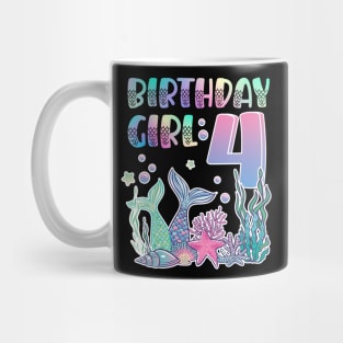 Mermaid Under The Sea Fourth Birthday 4th B-day Girls Gift For Girls Kids Mug